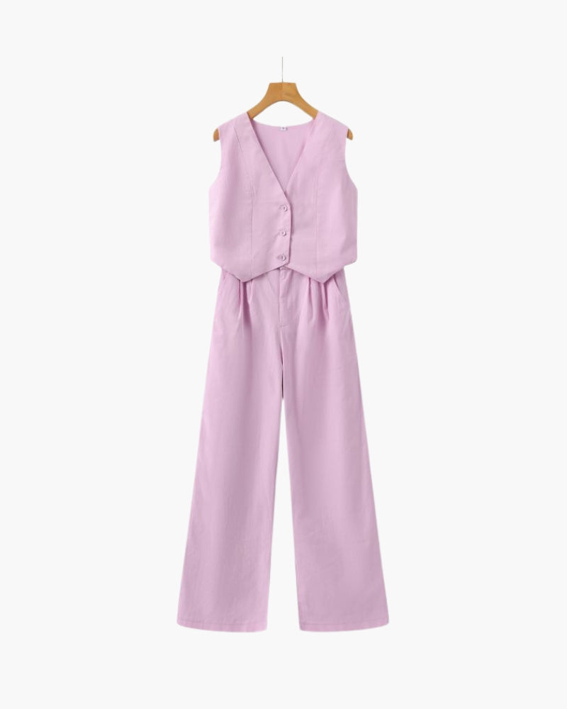 Elegant Linen Women's Two Piece Set with Tailored Fit
