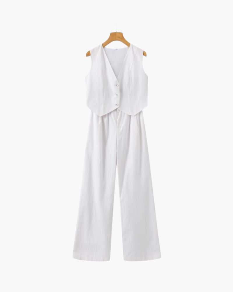 Elegant Linen Women's Two Piece Set with Tailored Fit