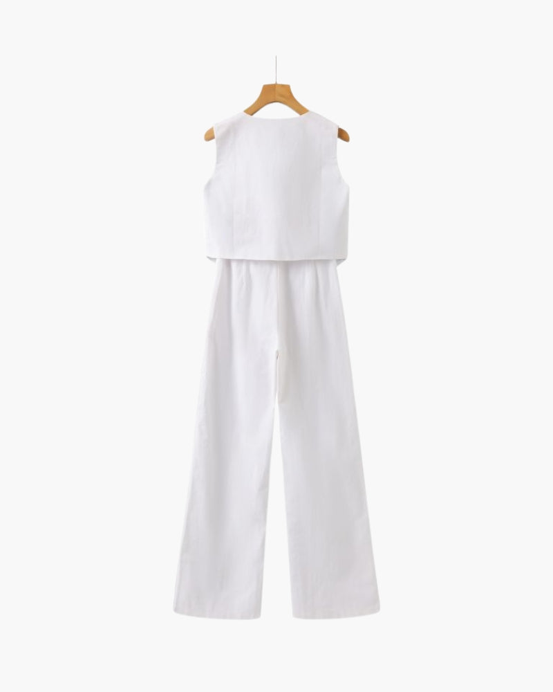 Elegant Linen Women's Two Piece Set with Tailored Fit