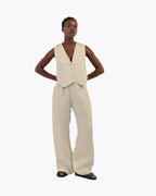 Elegant Linen Women's Two Piece Set with Tailored Fit