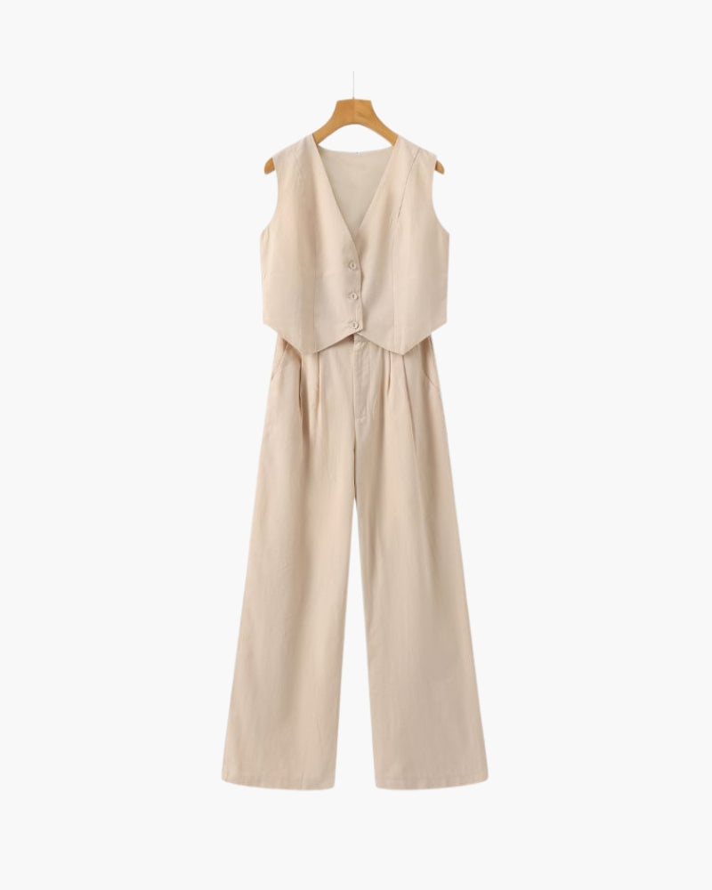 Elegant Linen Women's Two Piece Set with Tailored Fit