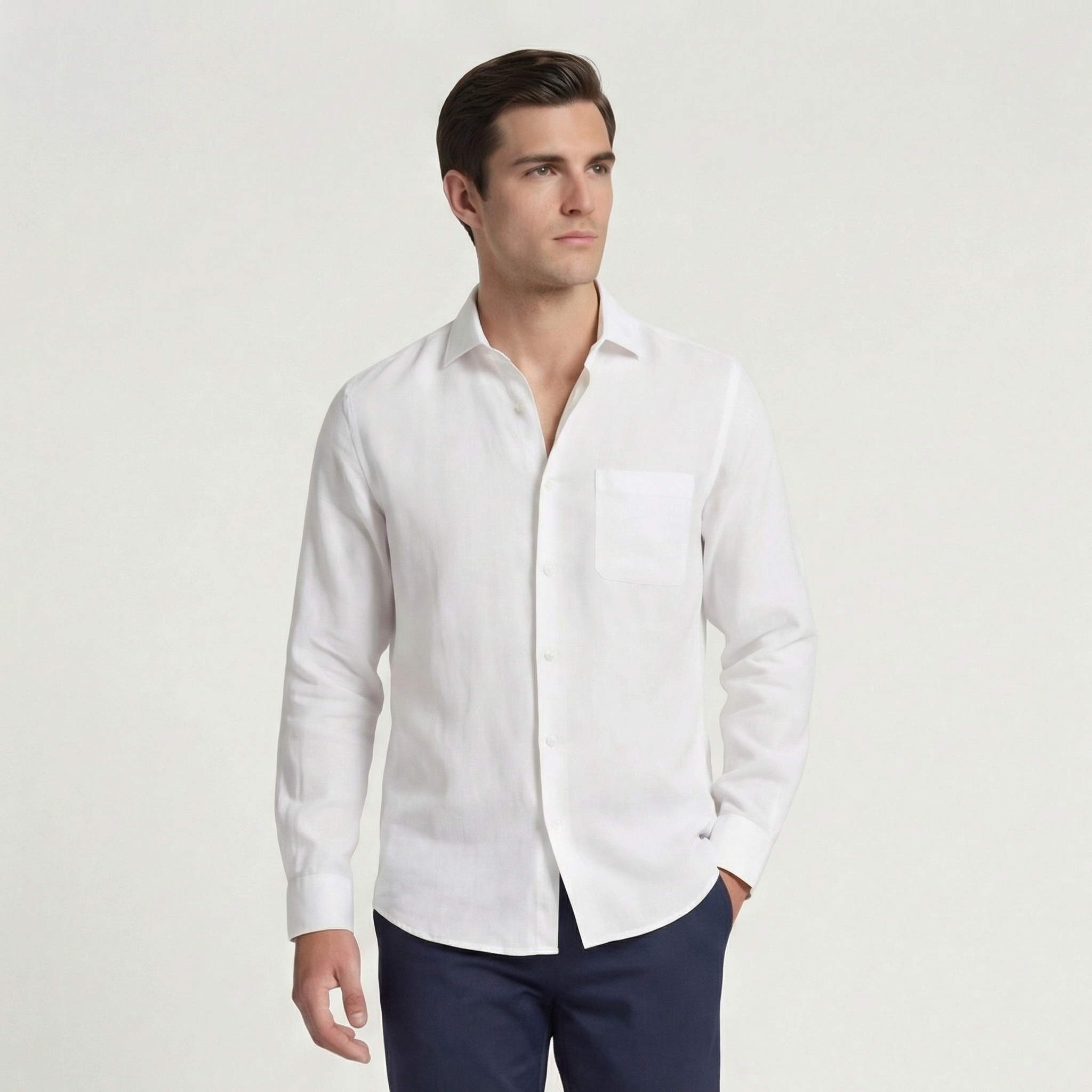 Elegant Linen | Men's Dress Shirt with Classic Pocket | Lightweight Breathable Fabric for Comfort