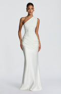 Elegant Maxi Dress | One-Shoulder Long Dress with Asymmetric Pleating | Floor-Length Evening Gown for Formal Occasions