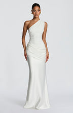 Elegant Maxi Dress | One-Shoulder Long Dress with Asymmetric Pleating | Floor-Length Evening Gown for Formal Occasions