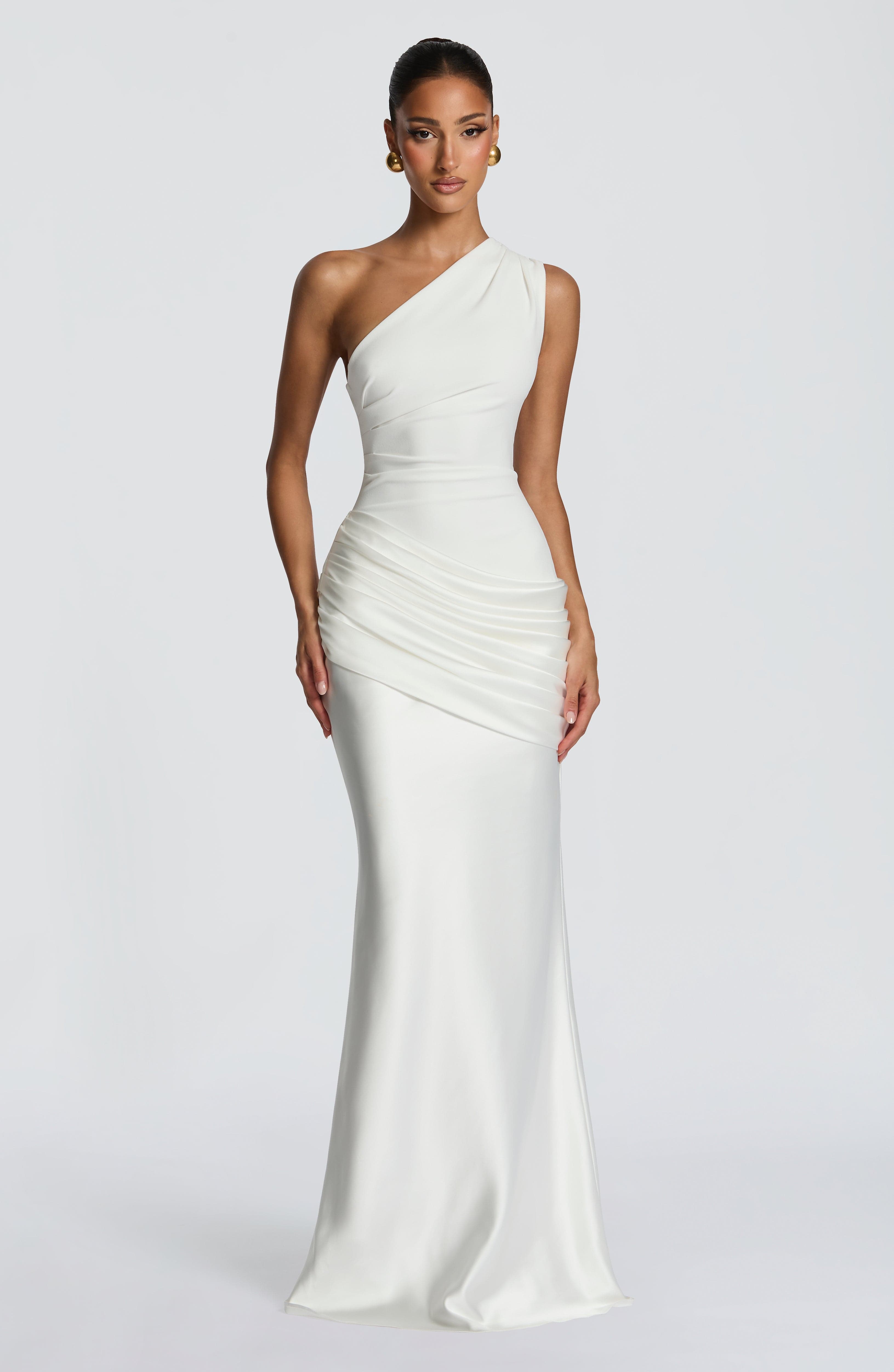 Elegant Maxi Dress | One-Shoulder Long Dress with Asymmetric Pleating | Floor-Length Evening Gown for Formal Occasions