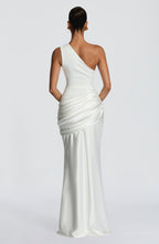 Elegant Maxi Dress | One-Shoulder Long Dress with Asymmetric Pleating | Floor-Length Evening Gown for Formal Occasions