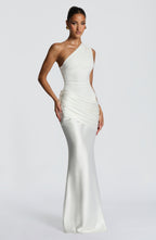 Elegant Maxi Dress | One-Shoulder Long Dress with Asymmetric Pleating | Floor-Length Evening Gown for Formal Occasions