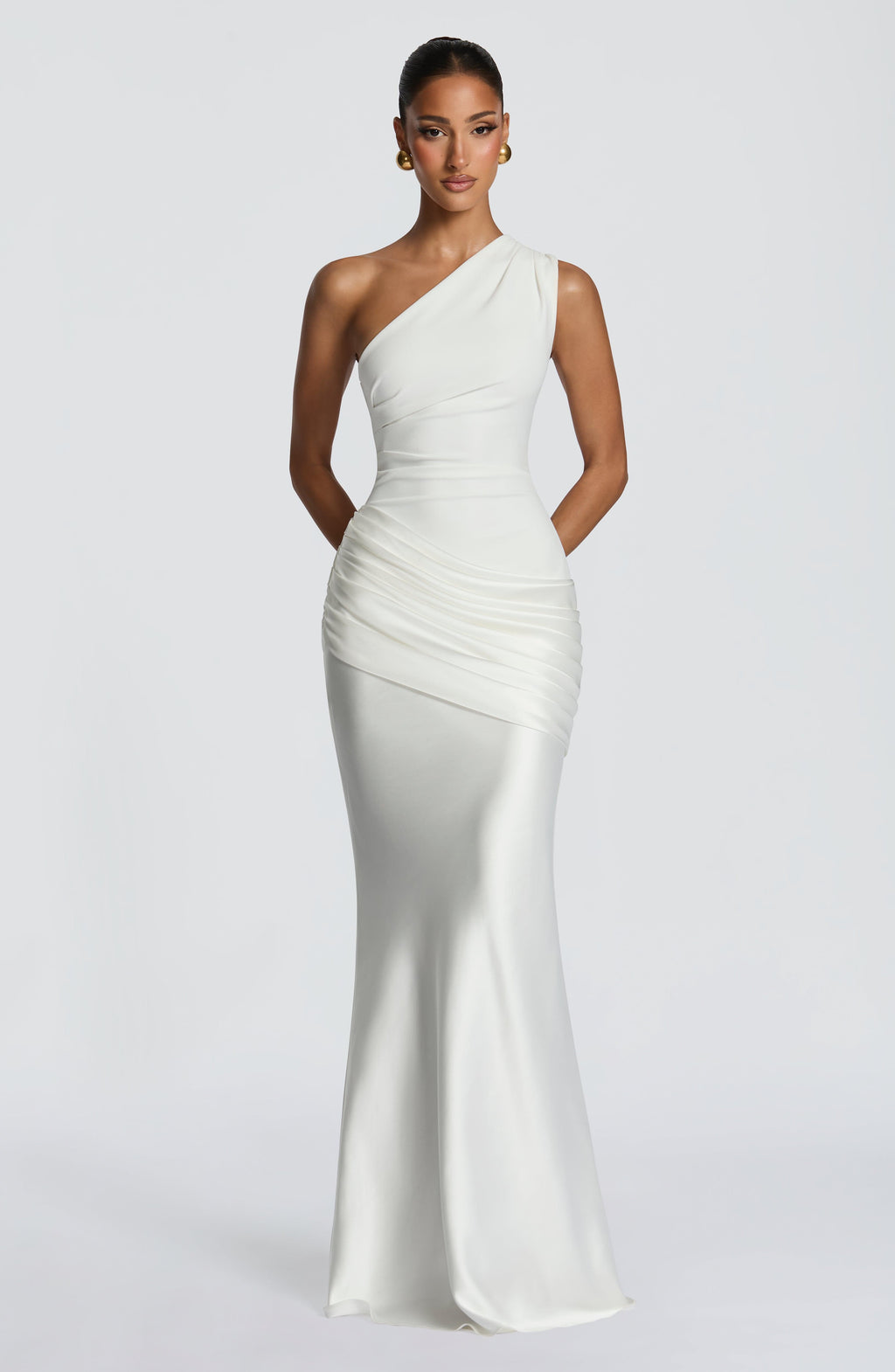 Elegant Maxi Dress | One-Shoulder Long Dress with Asymmetric Pleating | Floor-Length Evening Gown for Formal Occasions