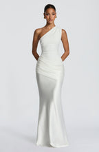 Elegant Maxi Dress | One-Shoulder Long Dress with Asymmetric Pleating | Floor-Length Evening Gown for Formal Occasions