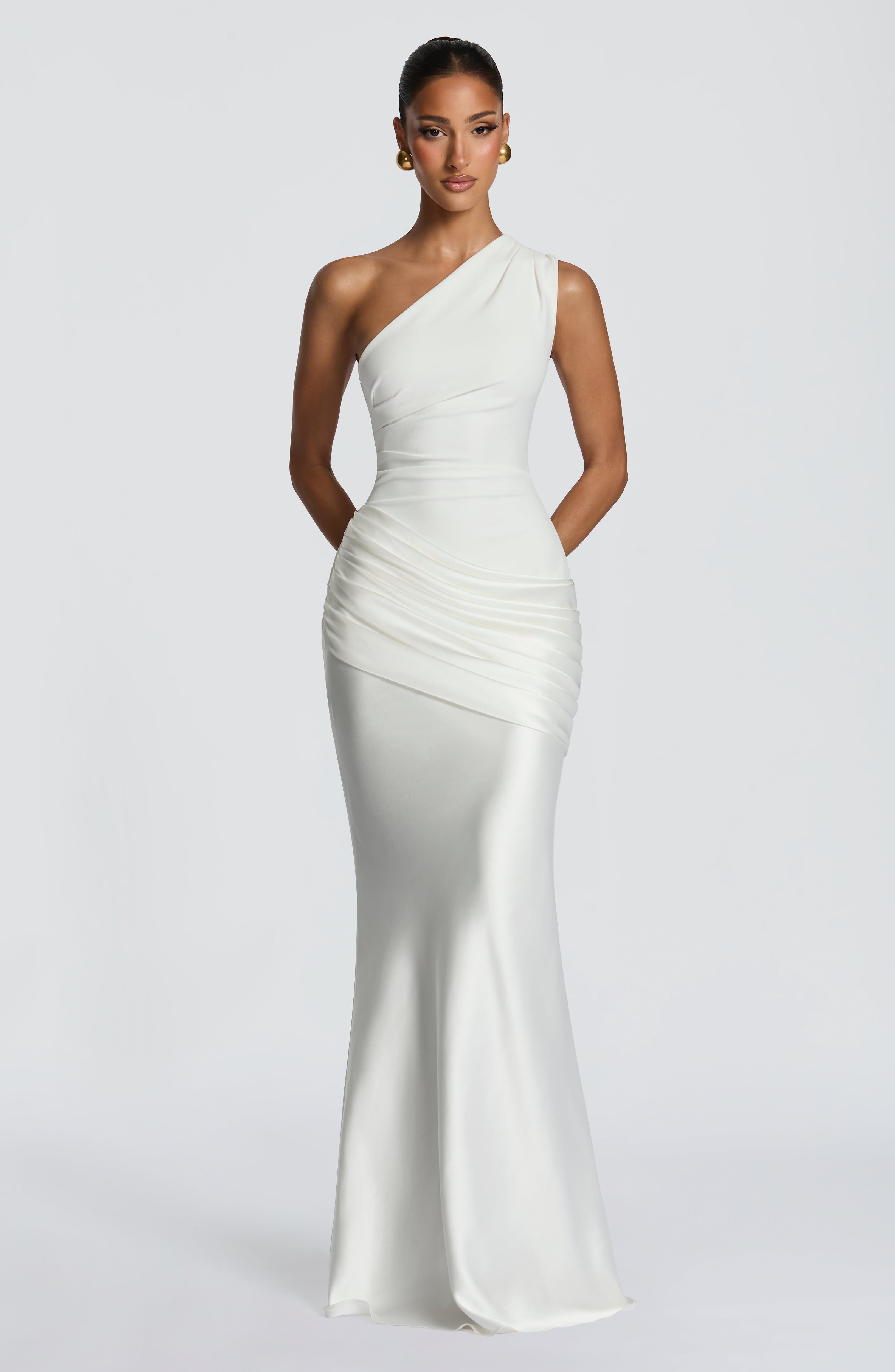 Elegant Maxi Dress | One-Shoulder Long Dress with Asymmetric Pleating | Floor-Length Evening Gown for Formal Occasions