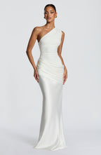 Elegant Maxi Dress | One-Shoulder Long Dress with Asymmetric Pleating | Floor-Length Evening Gown for Formal Occasions