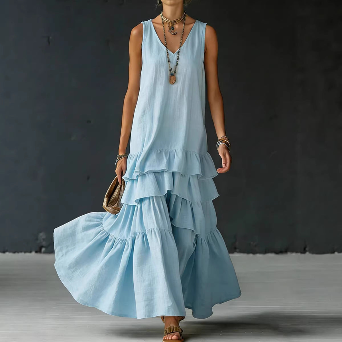 Elegant Maxi Dress | Women's Sleeveless Ice Silk Dress with Fluid Drape | Versatile Style for Formal and Casual Occasions