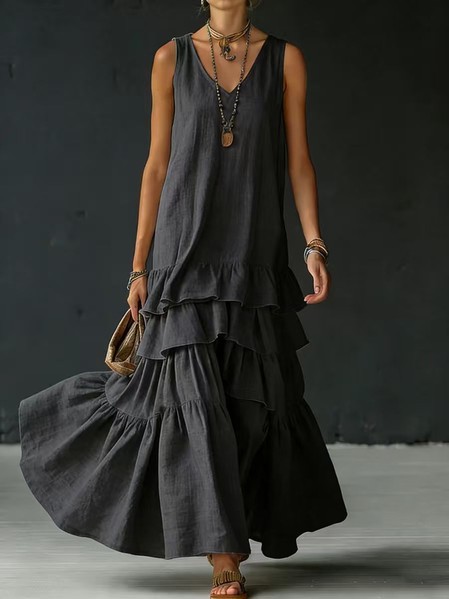 Elegant Maxi Dress | Women's Sleeveless Ice Silk Dress with Fluid Drape | Versatile Style for Formal and Casual Occasions