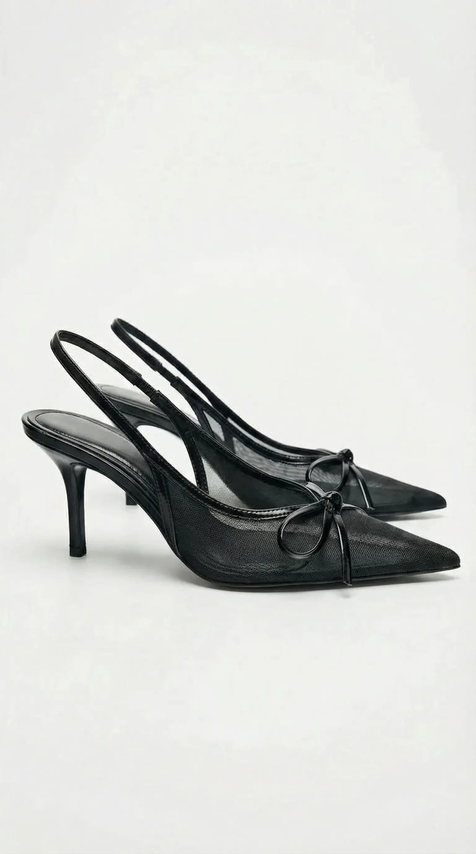 Women's Elegant Mesh Slingback Heels with Adjustable Strap | Chic Pointed Toe Design for All-Day Comfort | Luxurious Mes 0
