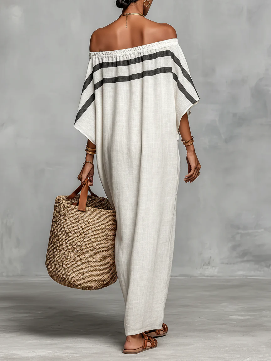 Elegant Off-Shoulder Maxi Dress with Batwing Sleeves | Flattering Long Dress for Effortless Style