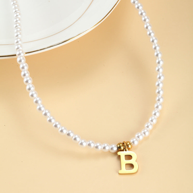 Elegant Pearl Necklace | Personalized Titanium Steel Pendant with Adjustable Length | Unique Pearl Jewelry for Everyday Elegance