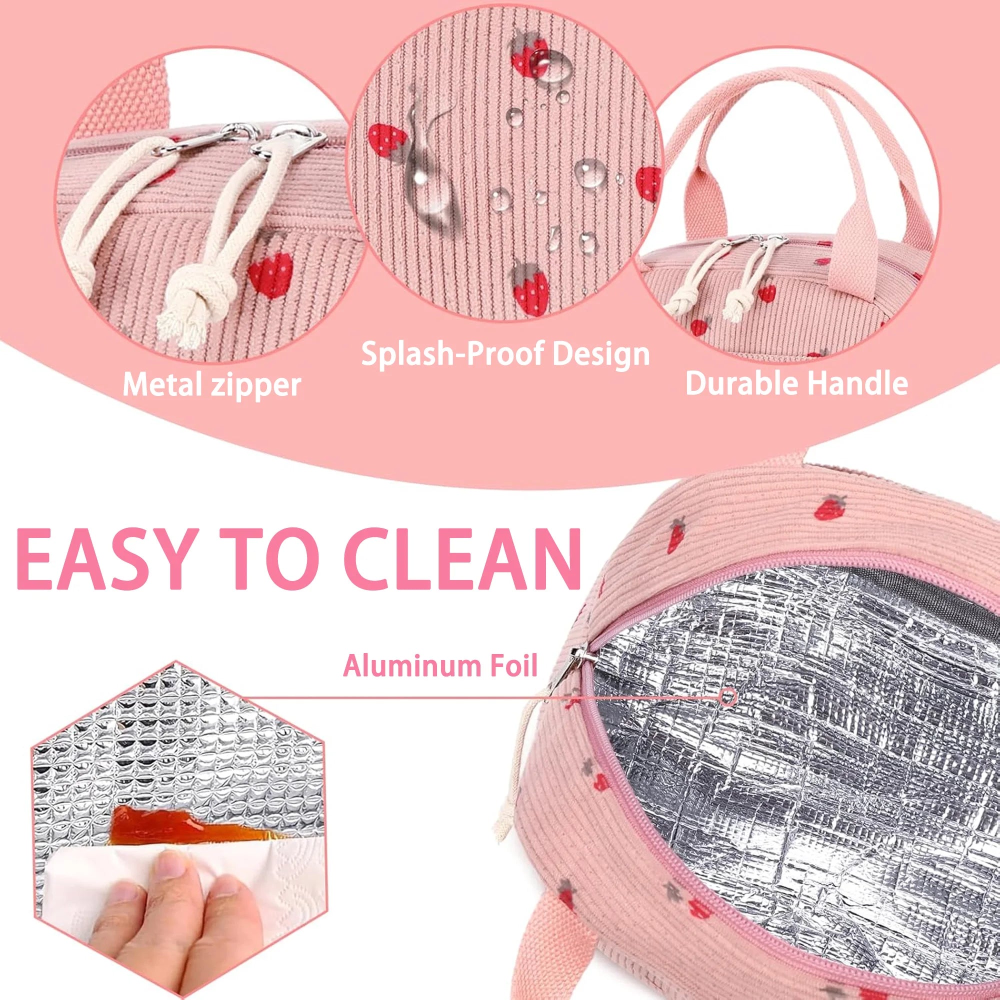 Elegant Pink – Insulated Lunch Bag with Large Capacity & Stylish...