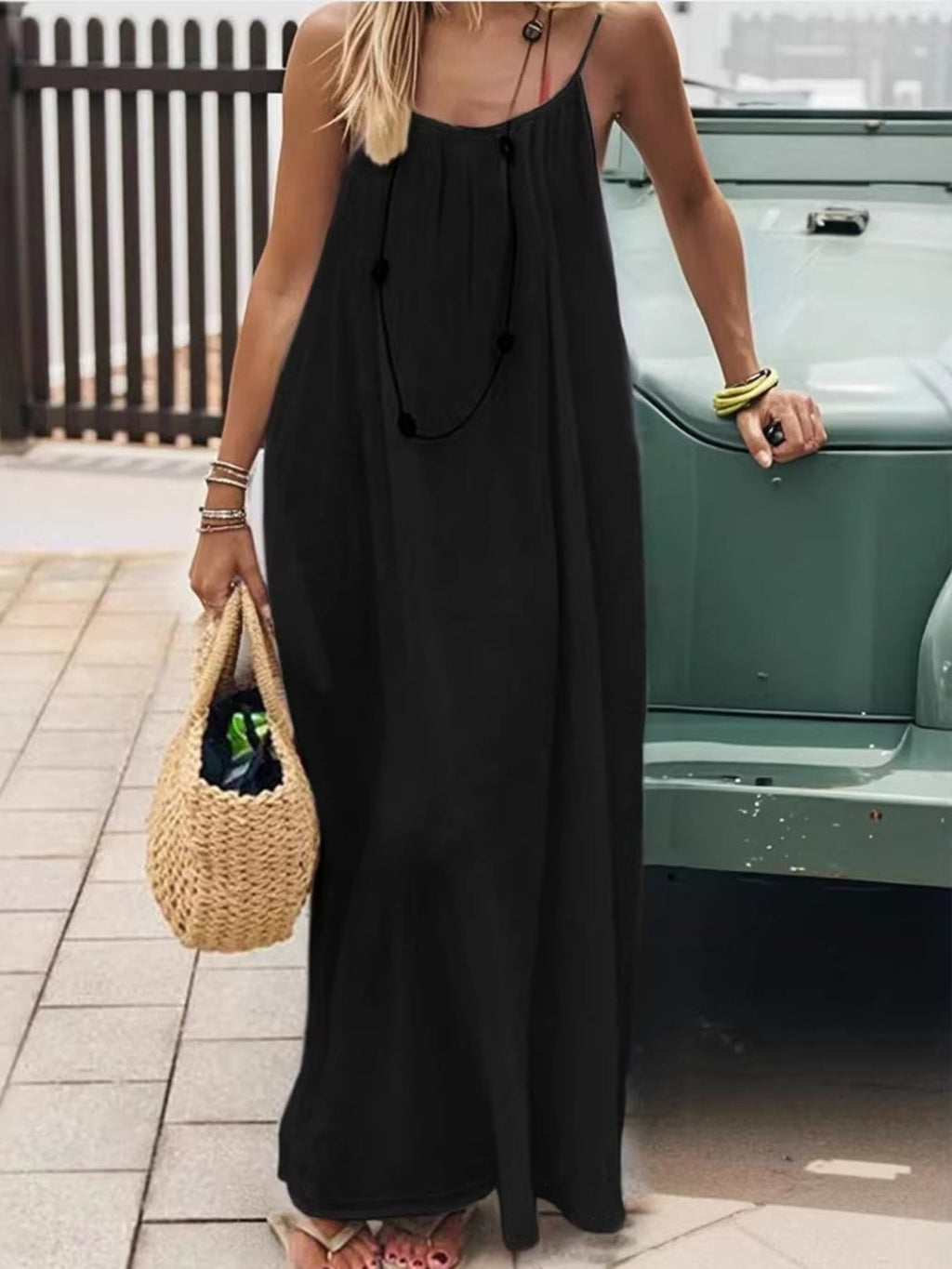 Elegant Plus Size Maxi Dress with Backless Design & Adjustable Fit...