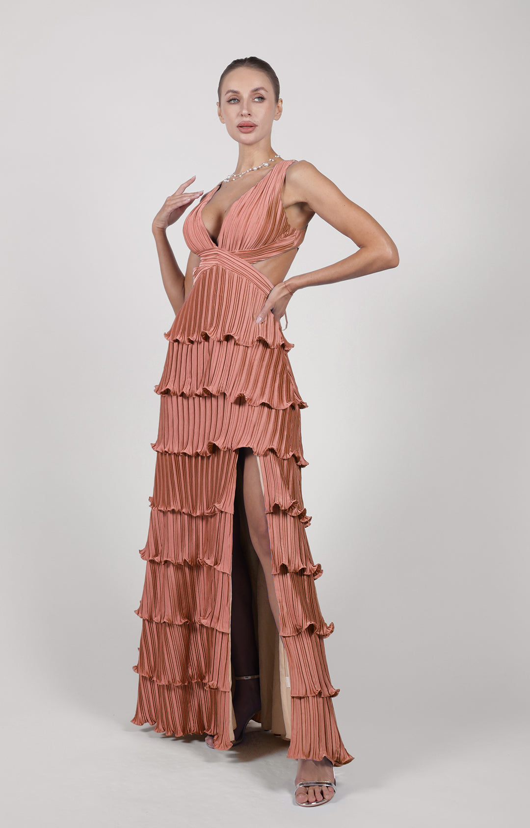 Elegant Prom Dress | V-Neck Cutout Design with Side Split for Glamorous Style