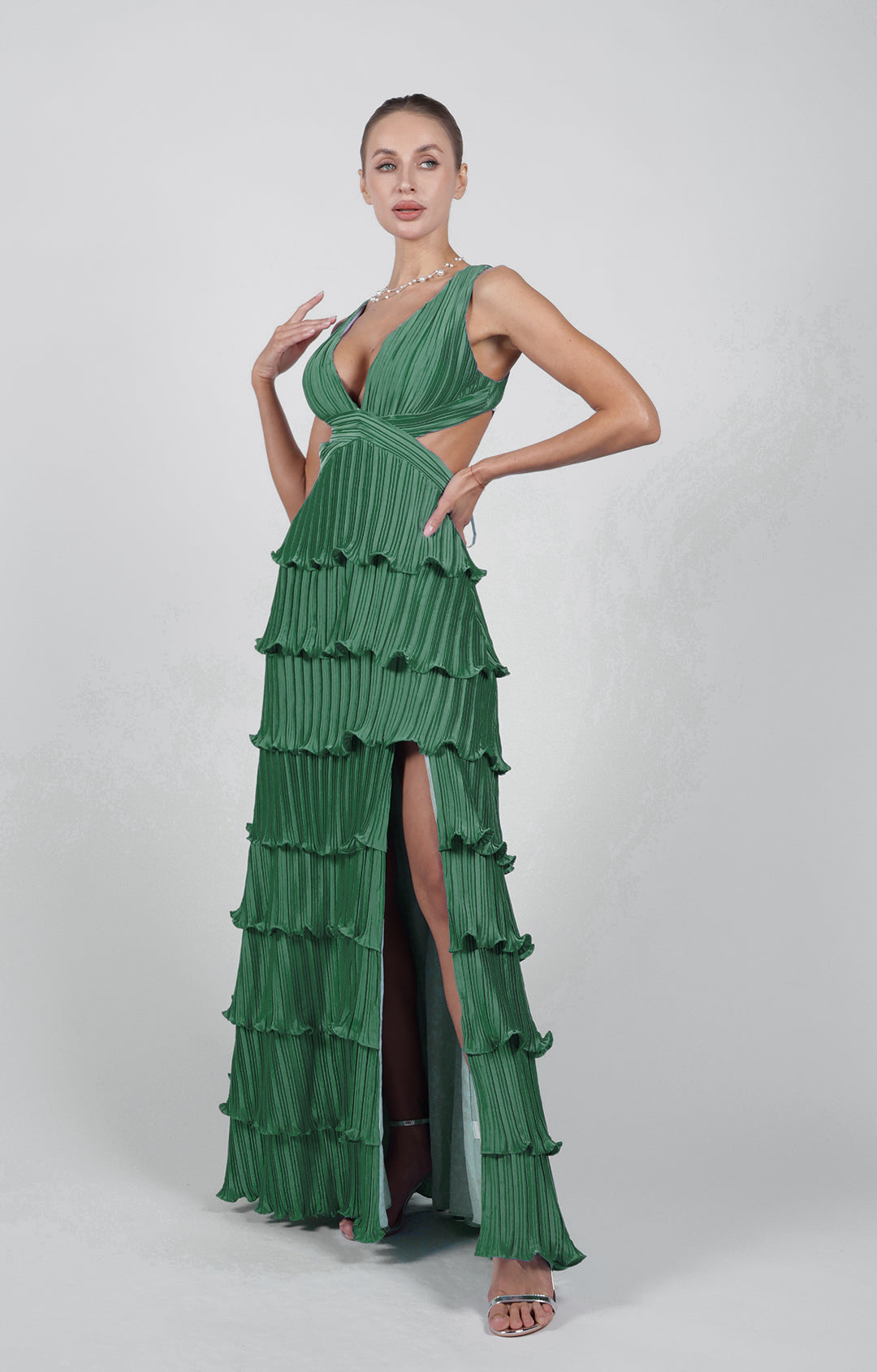 Elegant Prom Dress | V-Neck Cutout Design with Side Split for Glamorous Style