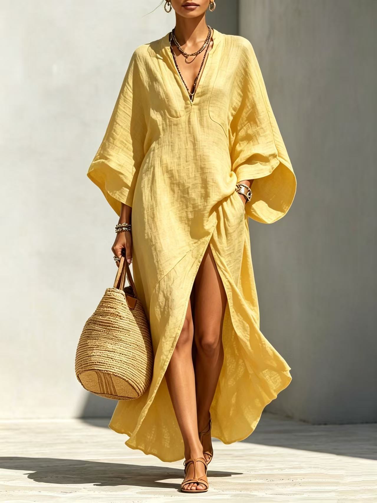Elegant Resort | White Maxi Dress with Batwing Sleeves | Effortless Style for Any Occasion