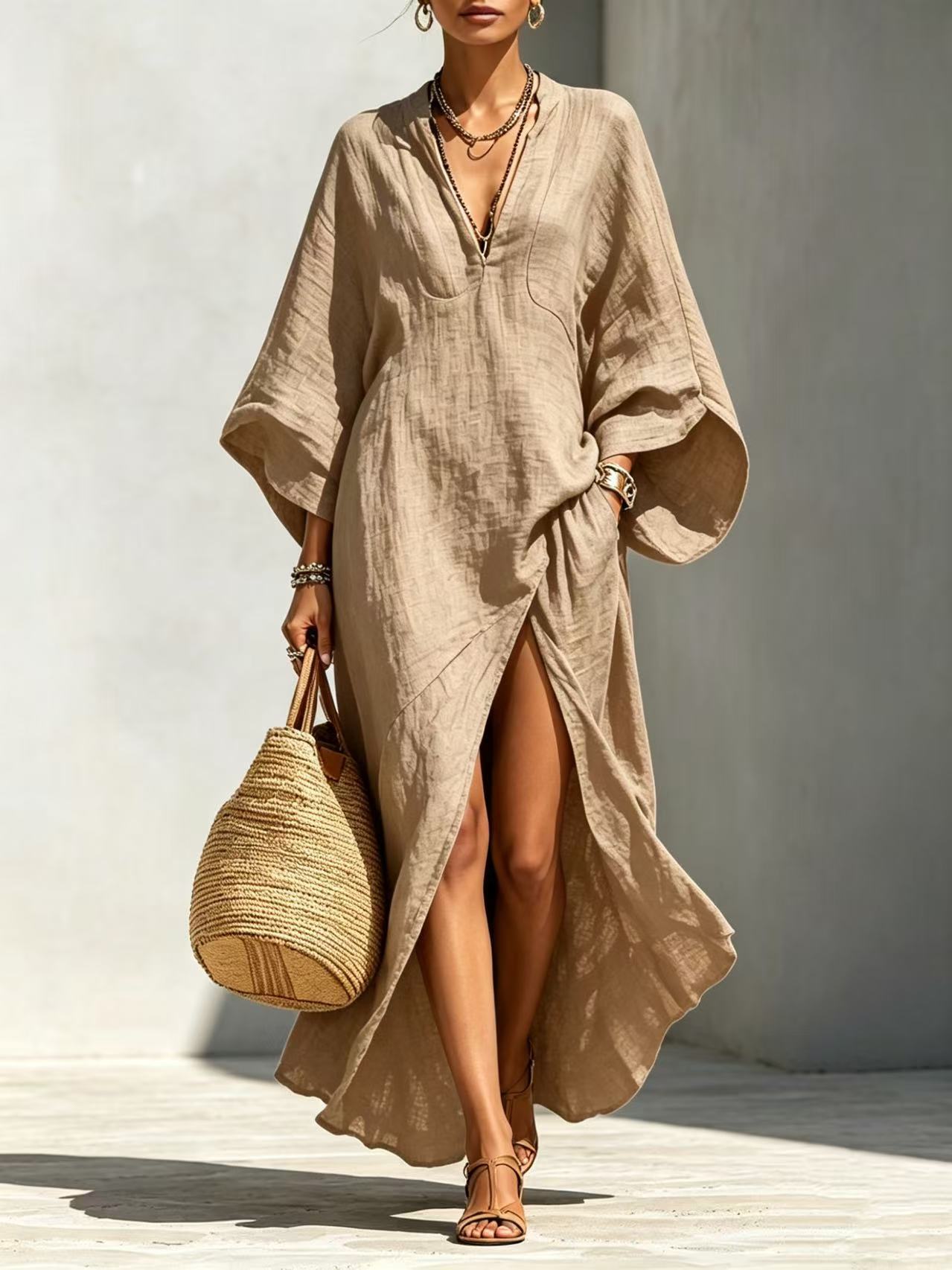 Elegant Resort | White Maxi Dress with Batwing Sleeves | Effortless Style for Any Occasion