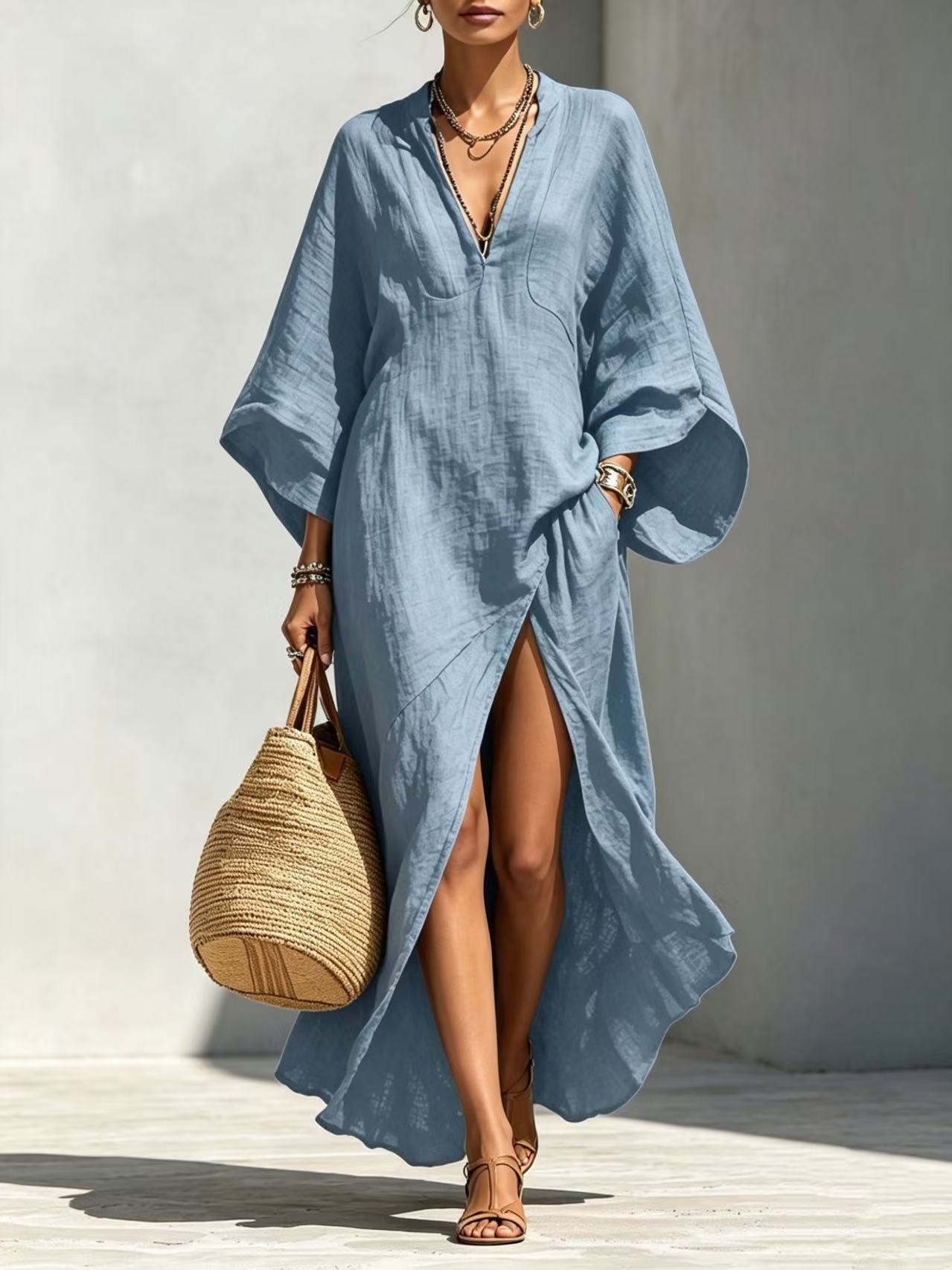 Elegant Resort | White Maxi Dress with Batwing Sleeves | Effortless Style for Any Occasion