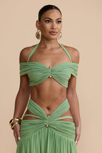 Elegant Sage Off-Shoulder Crop Top with Sweetheart Neckline for Stylish Comfort