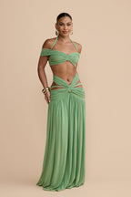 Elegant Sage Off-Shoulder Crop Top with Sweetheart Neckline for Stylish Comfort