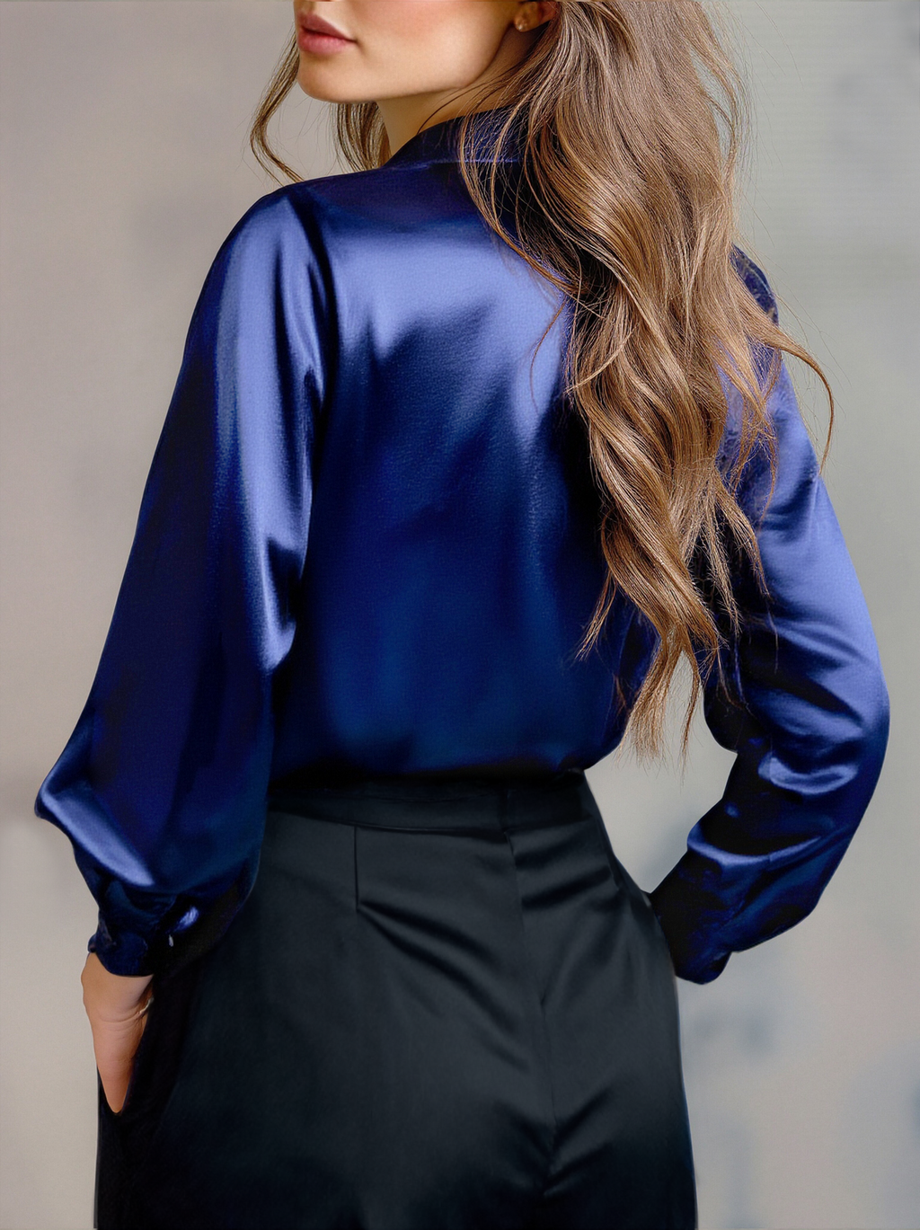 Satin Long-Sleeve Lapel Blouse — Women's