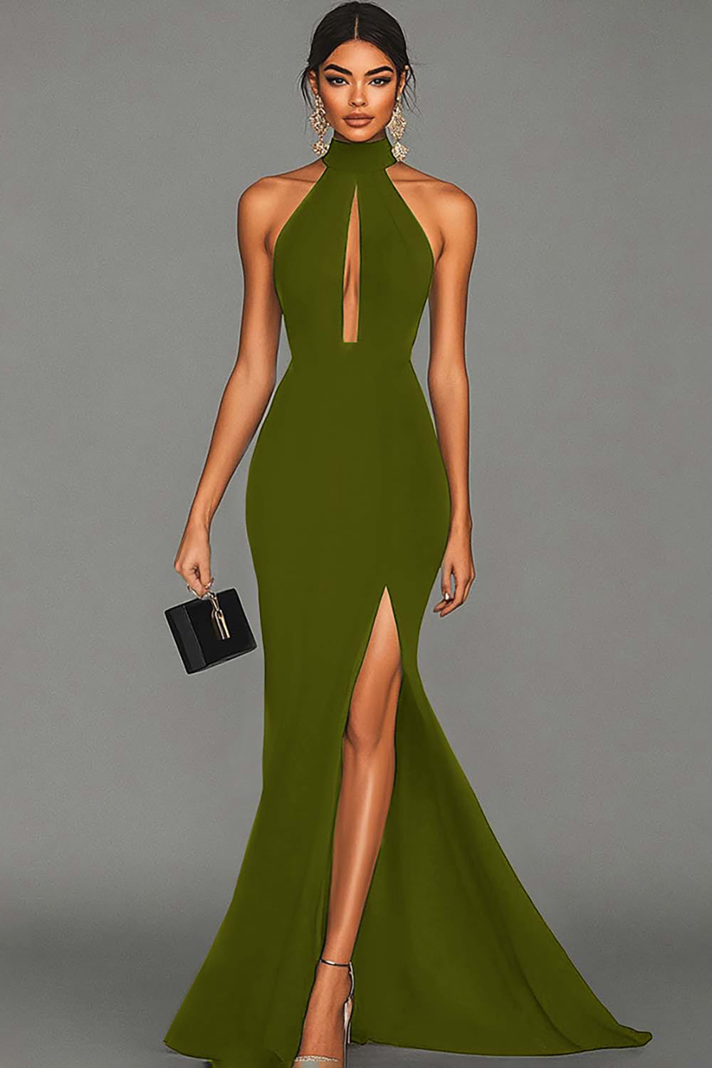 Elegant Satin | Women's Mermaid Dress with Halter Neck & Slit | Formal Maxi Dress for Special Occasions