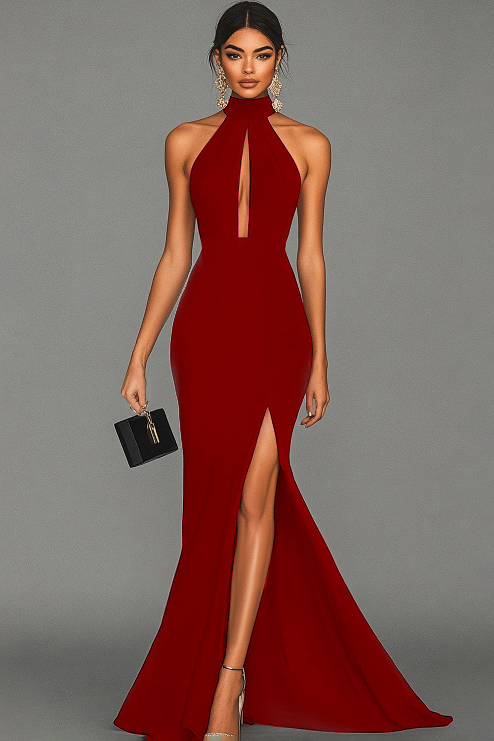 Elegant Satin | Women's Mermaid Dress with Halter Neck & Slit | Formal Maxi Dress for Special Occasions
