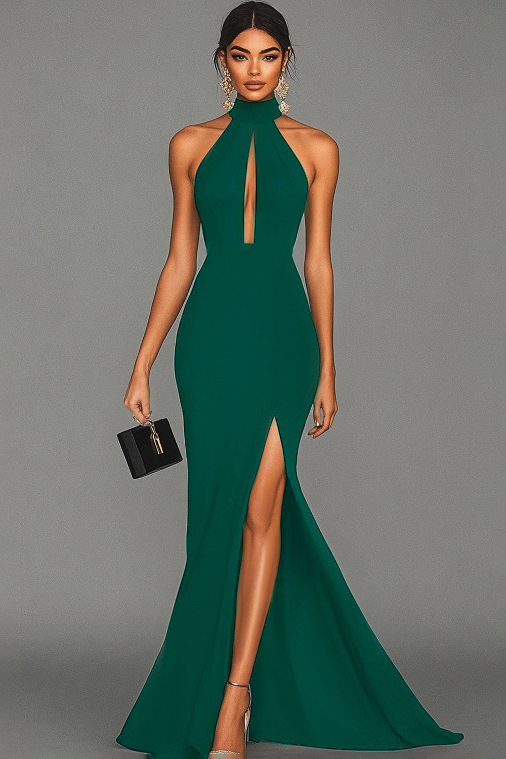Elegant Satin | Women's Mermaid Dress with Halter Neck & Slit | Formal Maxi Dress for Special Occasions