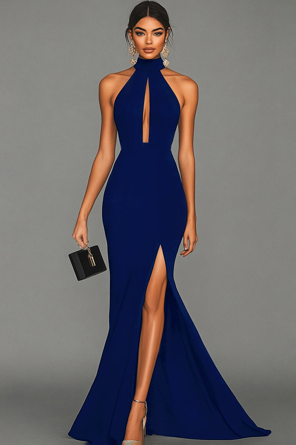 Elegant Satin | Women's Mermaid Dress with Halter Neck & Slit | Formal Maxi Dress for Special Occasions