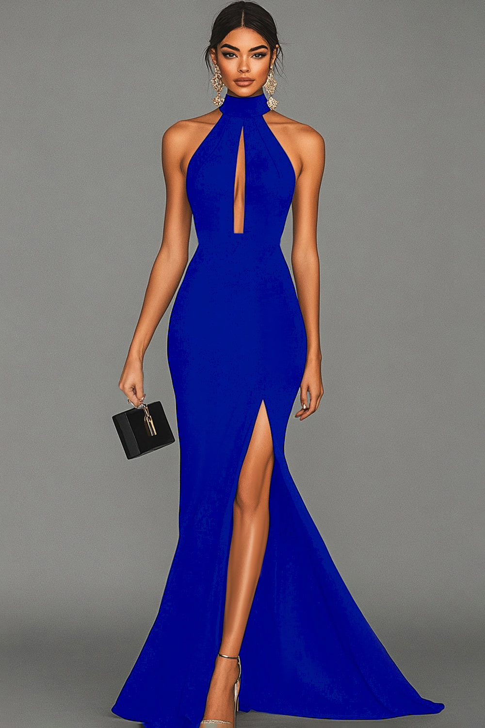 Elegant Satin | Women's Mermaid Dress with Halter Neck & Slit | Formal Maxi Dress for Special Occasions