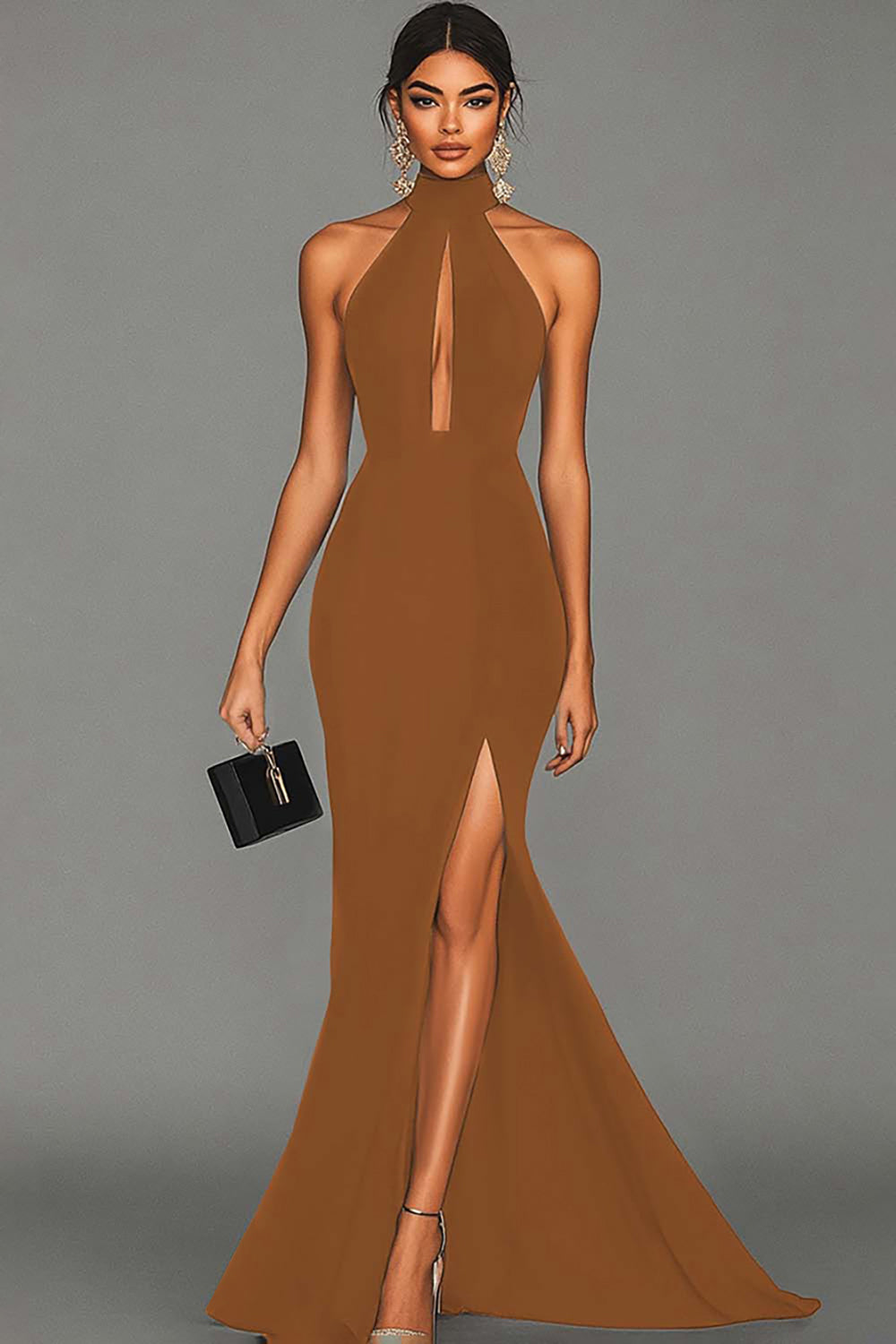 Elegant Satin | Women's Mermaid Dress with Halter Neck & Slit | Formal Maxi Dress for Special Occasions