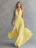 Elegant Sleeveless Maxi Dress with Halter Neckline | A-line Style for Effortless Formal Occasions