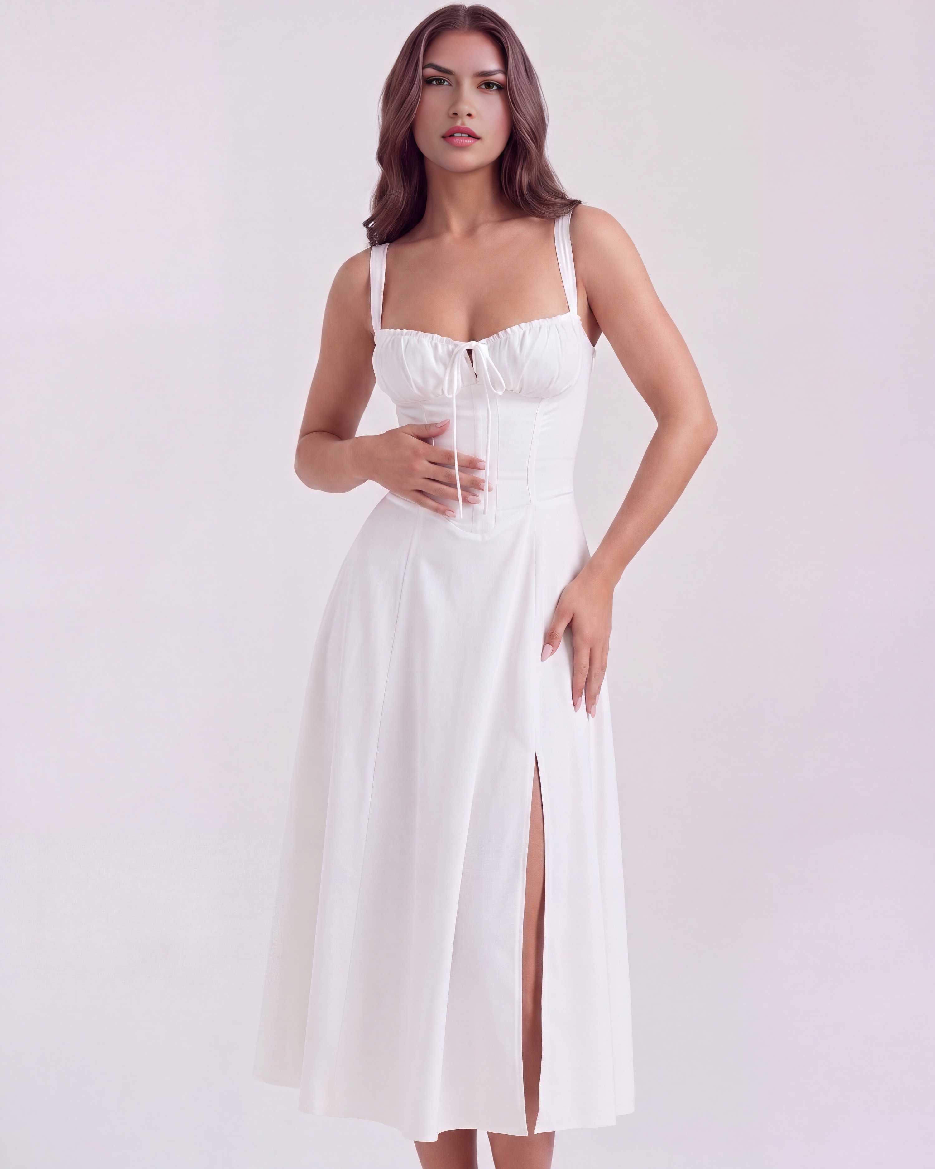 Women's White Dress with Corseted Bodice – Lace-Up Back for Garden...