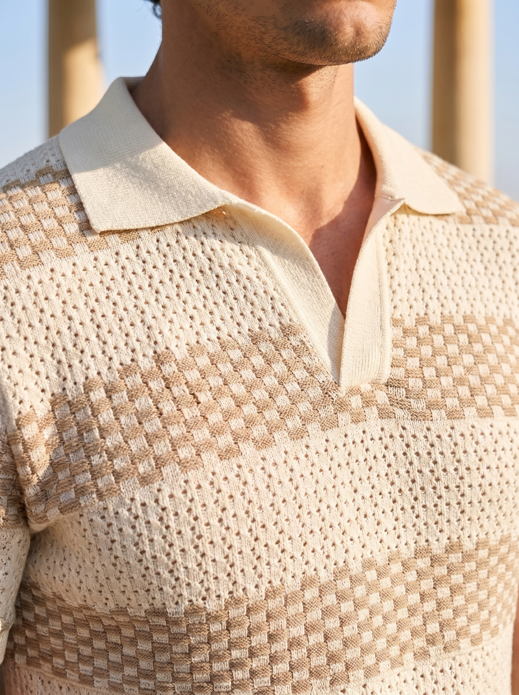 Elegant Striped Polo Shirt with Waffle-Knit Texture for Timeless Style