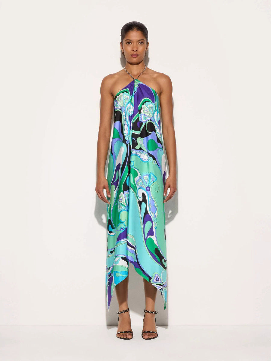Elegant Summer Dress | Women’s Halter Neck Design with Irregular Hemline | Stylish and Comfortable for Special Occasions