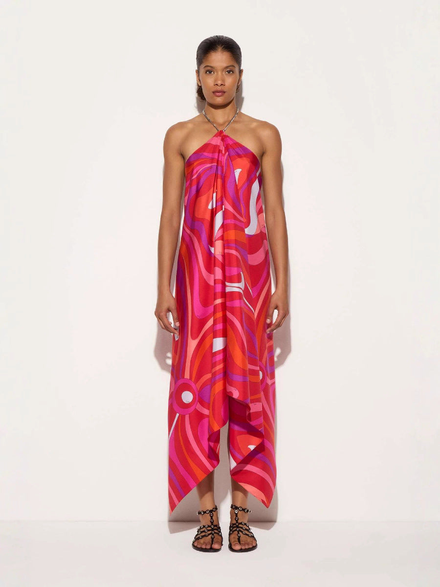 Elegant Summer Dress | Women’s Halter Neck Design with Irregular Hemline | Stylish and Comfortable for Special Occasions