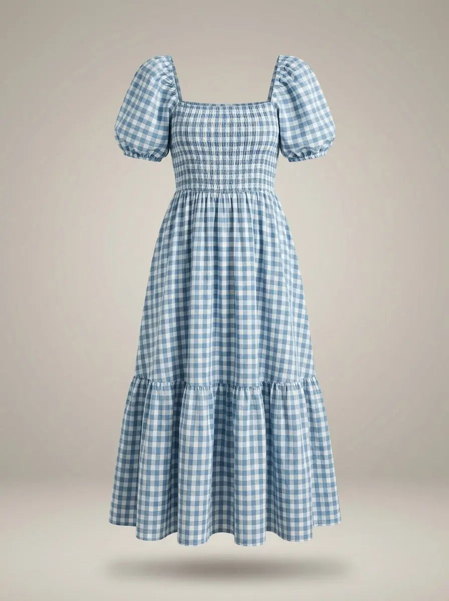 Elegant Summer Dress | Women's Midi Dress with Puff Sleeves for Effortless Style