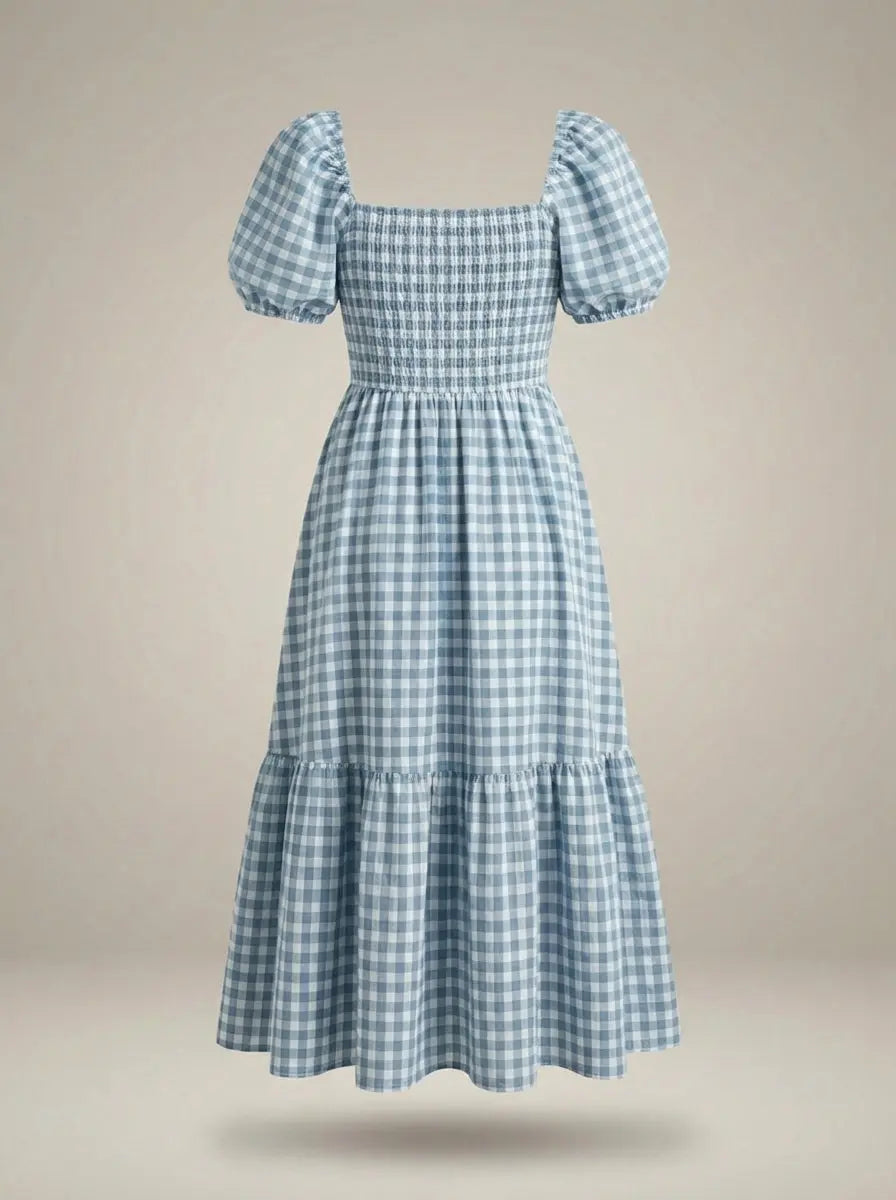 Elegant Summer Dress | Women's Midi Dress with Puff Sleeves for Effortless Style