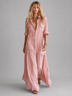 Elegant Summer Maxi Dress | Women's Cotton Linen Blend with Button Front for Effortless Style