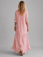 Elegant Summer Maxi Dress | Women's Cotton Linen Blend with Button Front for Effortless Style