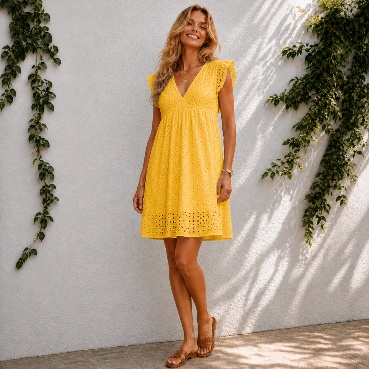 Elegant V-Neck Summer Dress for Women with Ruffle Sleeves | Lightweight Comfort for Effortless Style