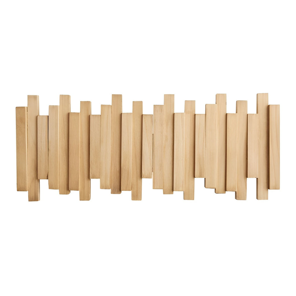 Wood Wall Coat Rack — Piano-Key Foldable Hooks