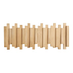 Wood Wall Coat Rack — Piano-Key Foldable Hooks