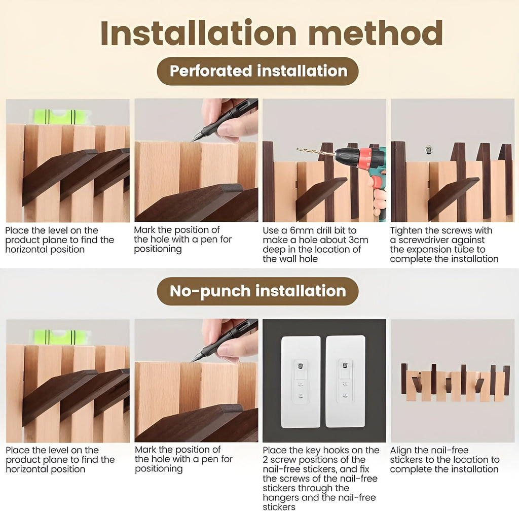 Wood Wall Coat Rack — Piano-Key Foldable Hooks