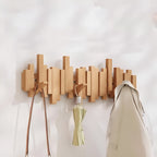 Wood Wall Coat Rack — Piano-Key Foldable Hooks